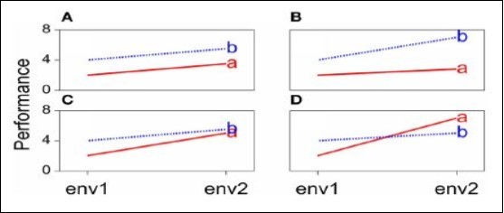GEI in terms of changing mean               performances across environment