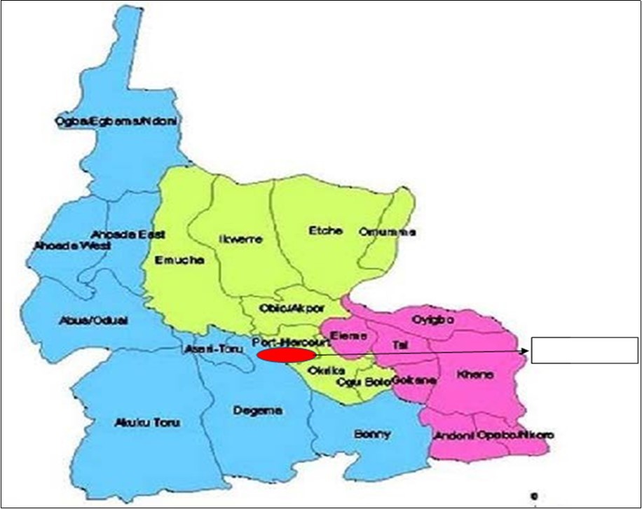 Map of Rivers State (Red spot indicates the study location).