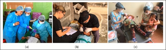 Examples of children being treated in Ecuador (a), Ghana (b), and Bolivia (c).