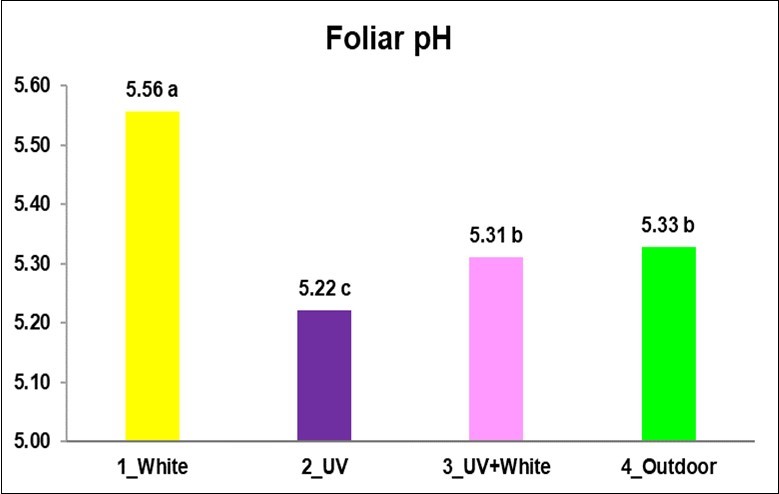 Mean values of the foliar pH for the four groups.