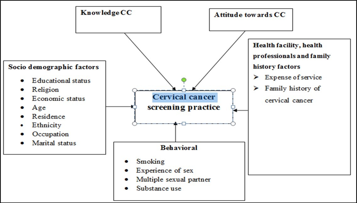 Conceptual framework for factors influencing cervical cancer screening practice taken from review literature and adapted contextually