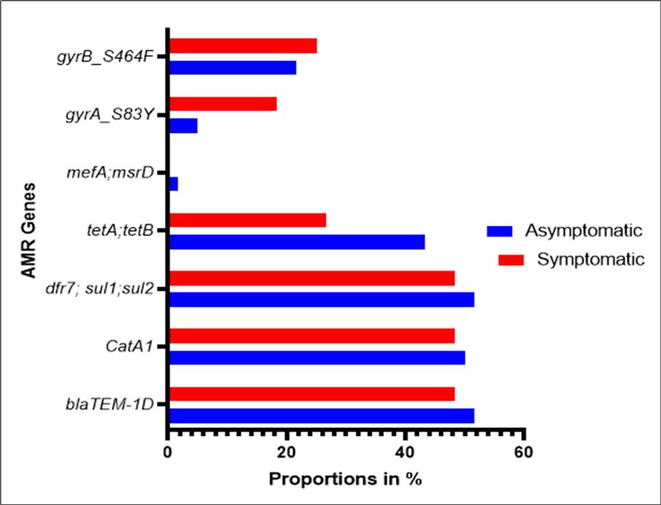 Antimicrobial resistance genes from S. Typhi isolated from children ≤16 years of age from Mukuru and Kibera informal settlements, Nairobi, Kenya