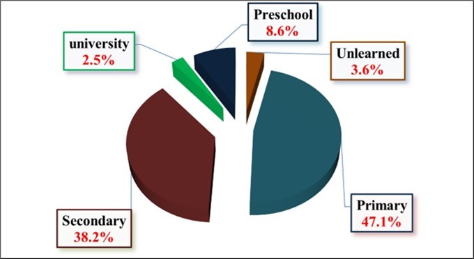 Breakdown of study population by Level of education
