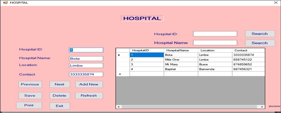 Hospital information window