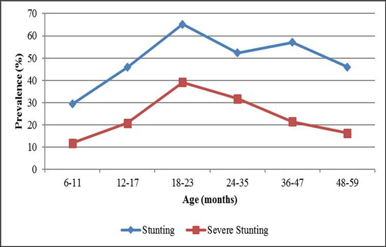 Prevalence of stunting by age of child