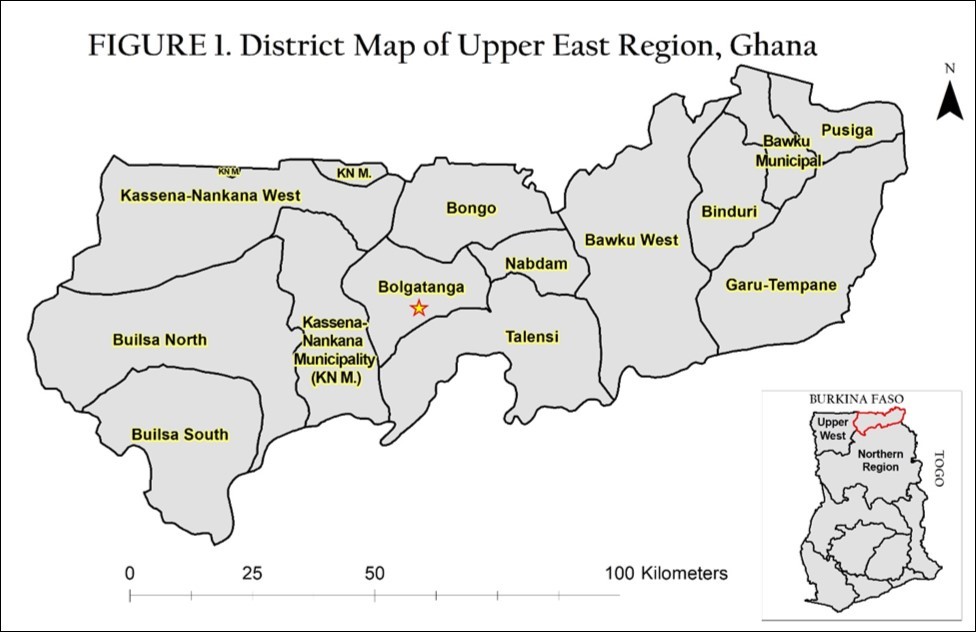District Map of Upper East Region, Ghaana