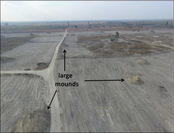 Aerial view assessment of mounds spreading over the construction site