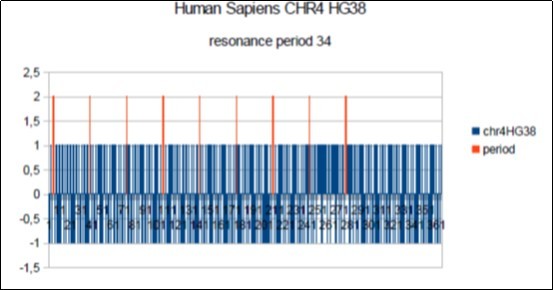 Sapiens HG38 chromosome4, the main barcode-like Period of 34 bases pairs.